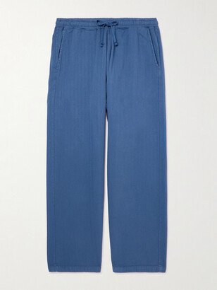 Cropped Tapered Herringbone Cotton Drawstring Trousers