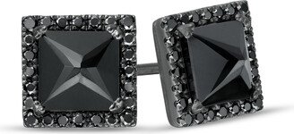 Vera Wang Men Black Spinel and 14 CT. T.w. Black Diamond Stud Earrings in Sterling Silver with Black Rhodium