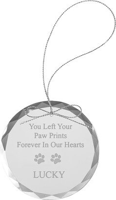 You Left Your Paw Prints Forever in Our Hearts - Custom Dog Memorial Engraved 3-1/4-Inch Etch Handmade Round Clear Glass Ornament, String