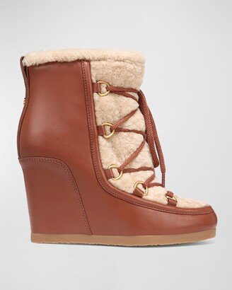 Elfred Leather Shearling Lace-Up Booties-AA