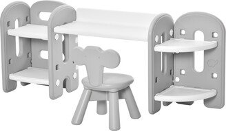 Kids Art Craft Study Table Chair Set w/ Storage Shelves, Grey