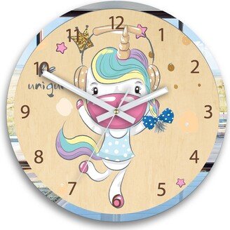 Children Wall Clock - Rainbow Unicorn Personalizen Name, Cat, Large Kids Clock Room Wall Art Frame Mirror