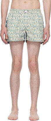 Blue & Off-White Allover Swim Shorts