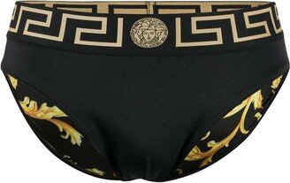 Swim Brief with Greca Motif in Black Technical Fabric Man