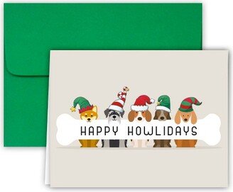 Paper Frenzy Happy Howlidays Dog Themed Holiday Christmas Greeting Cards and Green Envelopes - 25 pack