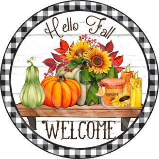 Hello Fall Sign - Welcome Autumn Wreath Metal