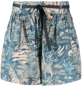 Floral Print Belted Shorts