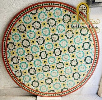 Customized Round Tile Outdoor Coffee Tabletop With Sturdy Steel Leg Eye-Catching Handcrafted Mosaic Table Suitable For Garden, Patio & Deck