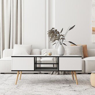 JASIWAY Modern Coffee Table with Solid Wood Legs