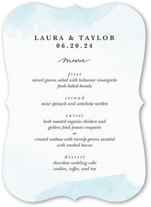 Wedding Menu Cards: Soft Blush Wedding Menu, Blue, 5X7 Flat Menu, Pearl Shimmer Cardstock, Bracket