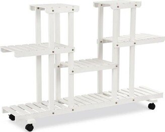 Slickblue 4-Tier Wood Casters Rolling Shelf Plant Stand