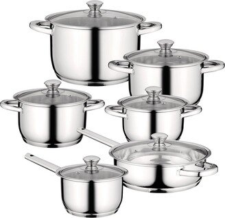 Essentials Gourmet 12Pc 18/10 Stainless Steel Cookware Set, Black Handles