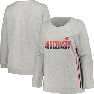 Women's Heather Gray Wisconsin Badgers Plus Size Side Stripe Pullover Sweatshirt