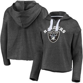 Women's Heather Charcoal Las Vegas Raiders Historic Logo Sport Resort Vintage-Inspired Arc Cropped Raw Edge Pullover Hoodie