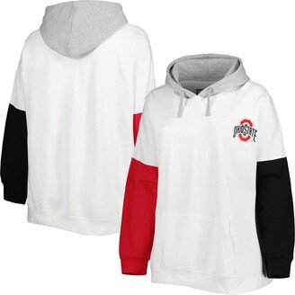 Women's White, Scarlet Ohio State Buckeyes Plus Size Contrast Dolman Sleeve Pullover Hoodie - White, Scarlet