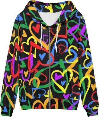 AFPANQZ Women's Zip Up Hoodie Jacket Colorful Hearts Long Sleeve Hoodies Soft Breathable Hooded Sweatshirt Cozy Tops Loose Fit Hoodie Tops Drawstring Hooded Hoodies Tops