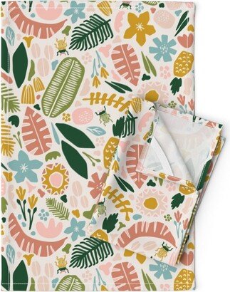 Soft Tropical Tea Towels | Set Of 2 - Adventure By Zirkus Design Flowers Leaves Children Linen Cotton Spoonflower