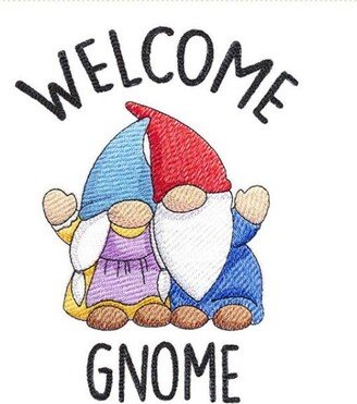 Welcome Gnome Embroidered Kitchen Tea Towel