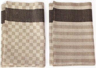 2 Linen Tea Towels | Grey Striped Dish Cloths Plaid Kitchen Organic Cotton Towel Natural Hand