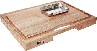 Newton Prep Master Large Maple Wood Cutting Board for Kitchen, 24 Inches x 18 Inches, 2.25 Inches Thick Grain with Groove & Stainless Pan