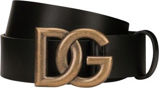 Leather belt with logo-AE