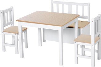 Kids Activity Table & Chair Set, Craft Desk w/ Toy Storage, Natural