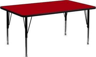 24''W x 48''L Rectangular Red Thermal Laminate Activity Table - Height Adjustable Short Legs