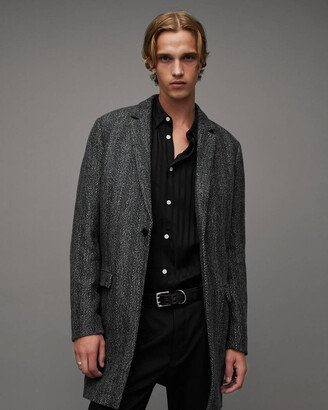 Manor Single Breasted Herringbone Coat - Black