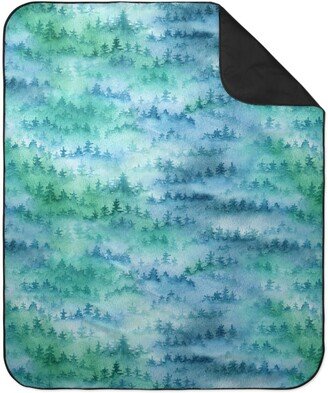 Picnic Blankets: Foggy Forest - Blue And Green Picnic Blanket, Green