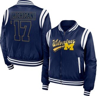 Women's Wear by Erin Andrews Navy Michigan Wolverines Football Bomber Full-Zip Jacket