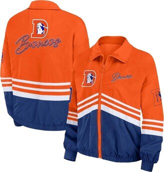 Women's Wear by Erin Andrews Orange Distressed Denver Broncos Vintage-Like Throwback Windbreaker Full-Zip Jacket
