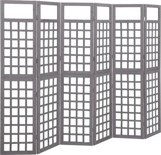 6-Panel Room Divider/Trellis Solid Fir Wood Gray 95.5