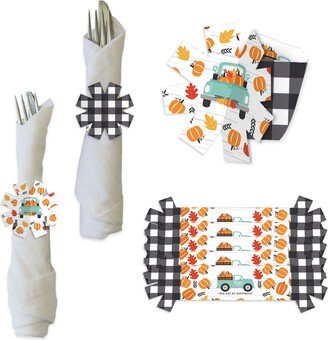 Happy Fall Truck - Harvest Pumpkin Party Paper Napkin Holder Rings Set Of 24