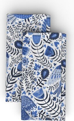 Cloth Napkins: Scandinavian Birds - Indigo Blue Cloth Napkin, Longleaf Sateen Grand, Blue