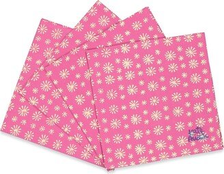 Kate Austin Designs Set Of Eight Organic Cotton Cloth Napkins In Pink And White Snowflake Block Print