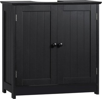 Homcom Under Sink Bathroom Cabinet with 2 Doors and Shelf, Pedestal Sink Bathroom Vanity Cabinet, Black