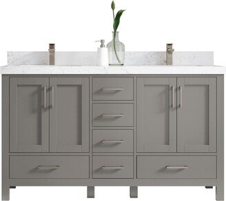 Malibu 60 In. W X 22 D Double Sink Bathroom Vanity in Elephant Skin Gray With Quartz Or Marble Countertop | Modern Vanity Premium Q