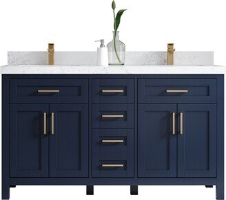 Cambridge 60 In. W X 22 D Double Sink Bathroom Vanity in Hale Navy Blue With Quartz Or Marble Countertop | Modern Vanity Premium Q