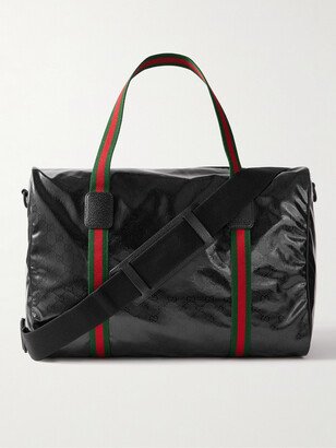 Leather- and Webbing-Trimmed Monogrammed Crystal Canvas Holdall