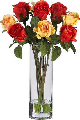 Roses w/Glass Vase Silk Flower Arrangement