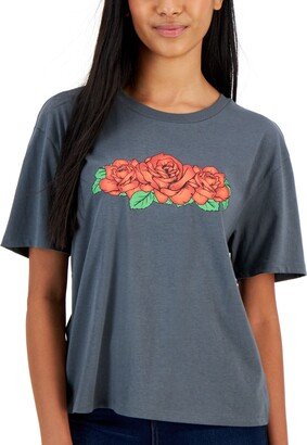 Juniors' Rose Graphic Short-Sleeve T-Shirt