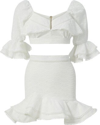 Selen Jewels Roselenda White Mini Frilled Skirt And Crop Two Pieces Skirt&Top