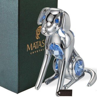 Matashi Home Decorative Tabletop Showpiece Chrome Plated Silver Dog with Blue Crystals