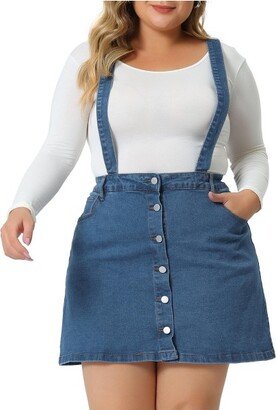 Agnes Orinda Women's Plus Size Suspender Adjustable Strap Cross Back Mini A-Line Denim Skirts Blue 2X