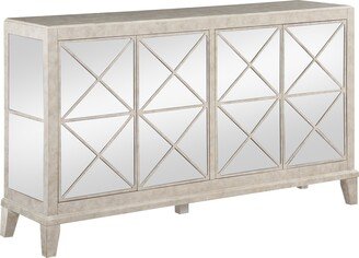 Somette Sybil Contemporary Style 4 Door Credenza with Mirrored Door Fronts - Metallic Finish