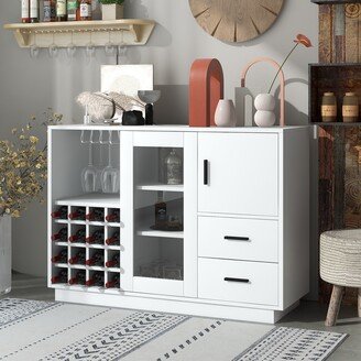 Aoolive Sideboard with Sliding Door and Wine Compartment Wineglass Holders