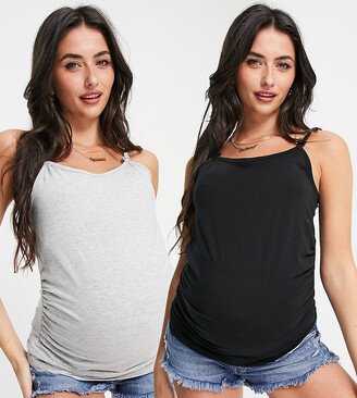 Threadbare Maternity 2 pack nursing cami tank top in black and gray