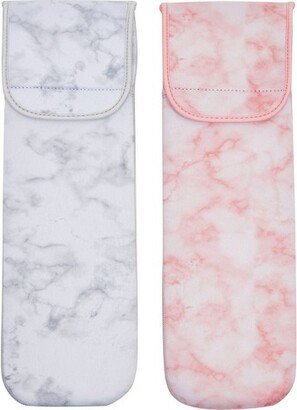 Glamlily 2 Pack Curling and Flat Iron Case, Marble Print Travel Accessories (15x5 In)