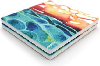 Skin Histology Ceramic Coaster Set Of 2 - Dermatology Coasters Gift For Dermatologist Art