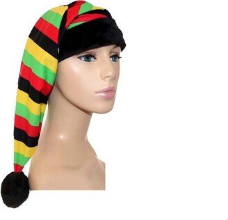 Santa Hat - Spandex Rasta Stripes With Black Furr